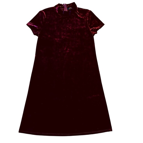 Aqua Stretch Velvet Mock Neck Dress A Line Whimsigoth Burgundy Wine Small